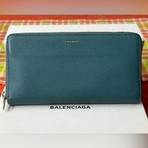 Balenciaga Round Zip Wallet Blue Soft Leather